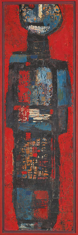 Jozef Jankovič (SK) – Červená figúra | 1960 | kombinovaná technika | 106 x 31 cm